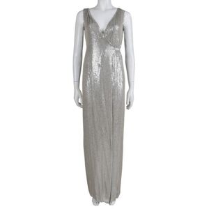 DVF Yahzi Silver Sequin Wrap Gown